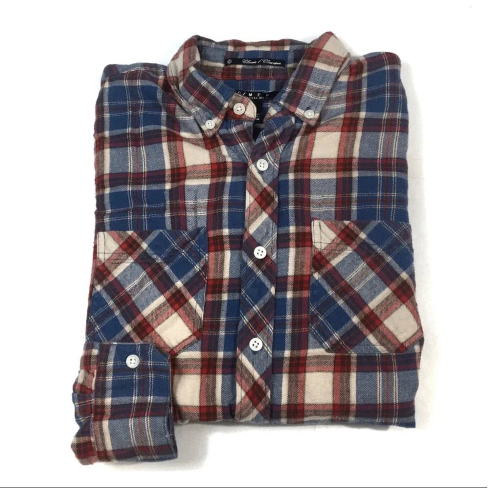 BF605 21Men Classic Fit Flannel Hipster Button Down Shirt S
